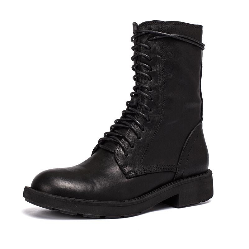 MODEGEIST Damen Ankle Boots Klassisch Robust Schwarz Leder