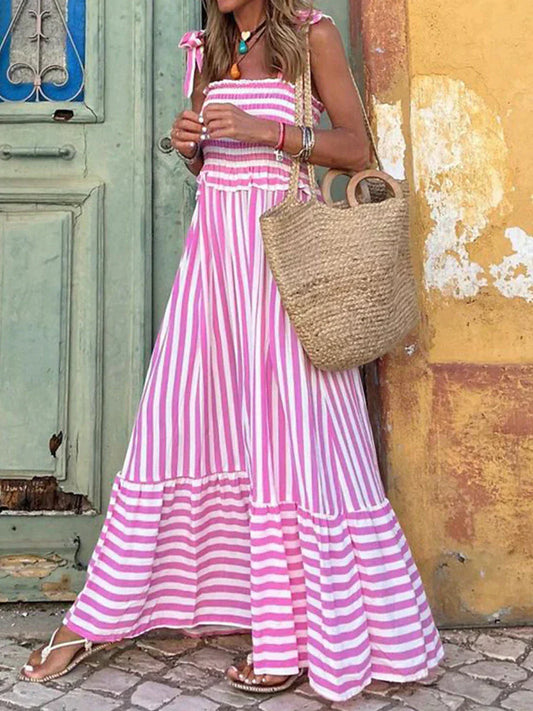 MODEGEIST Damen Sommerkleid Gestreift Blau-Weiß Ärmellos