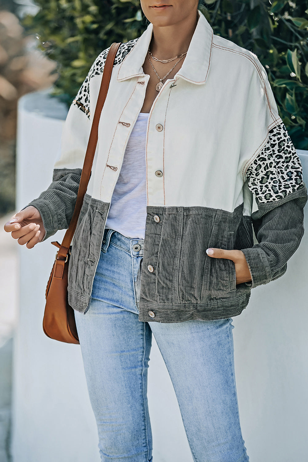 ModeGeist | Leopard Farbblock Knopfleiste Cord Baumwolljacke