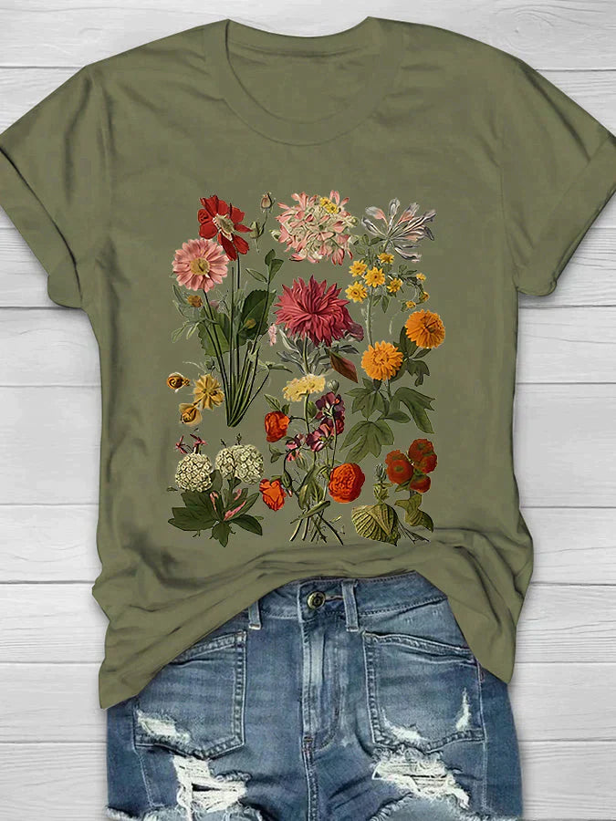 Frauen T-Shirt mit Weinlese Blumendruck von Fudus