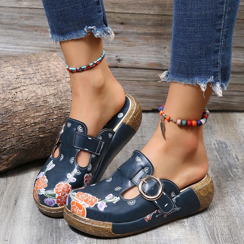 Handgefertigte Damen-Hausschuhe Susa mit Blumenmuster