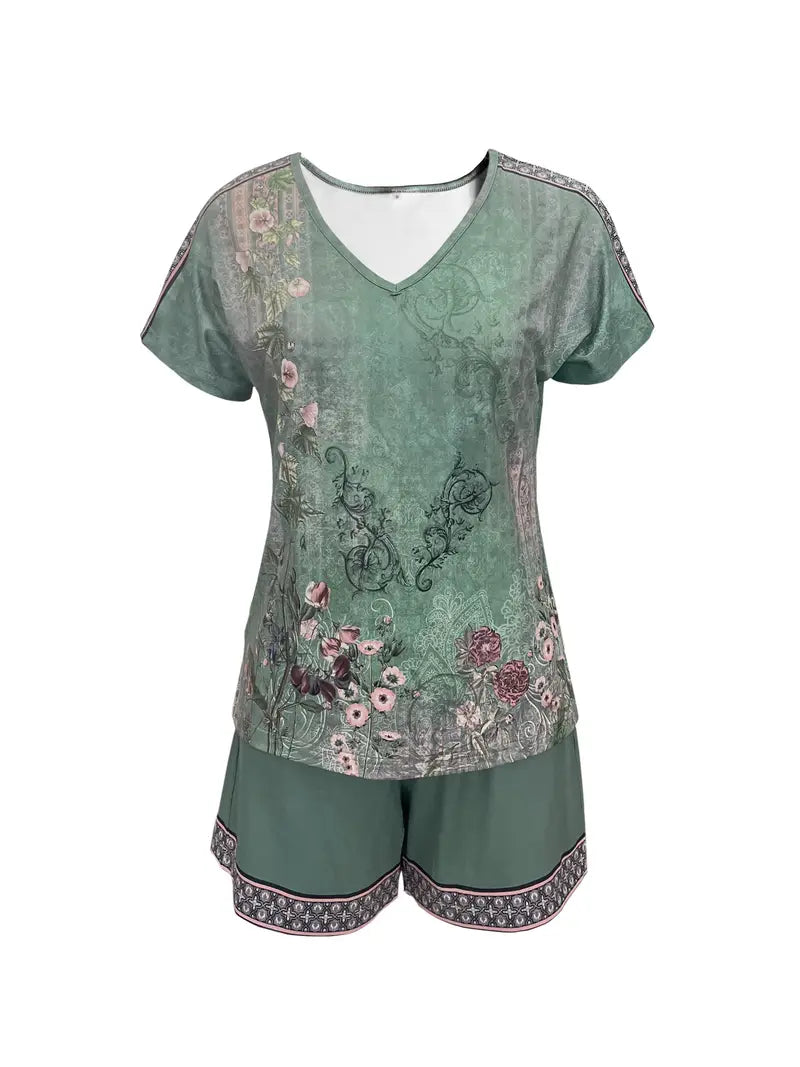 Fudus Bohemian Kurzarm Top mit V-Ausschnitt, Frühling/Sommer