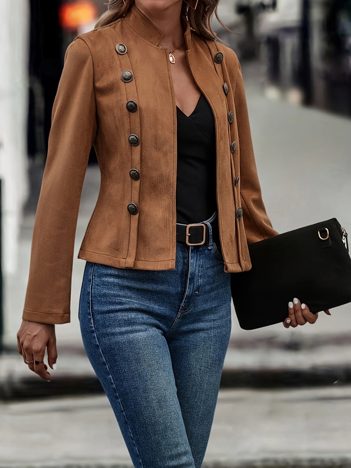 ModeGeist | Militärisch Inspirierte Blazer mit Knopfdetails Polyester Stilvoll und Scharf