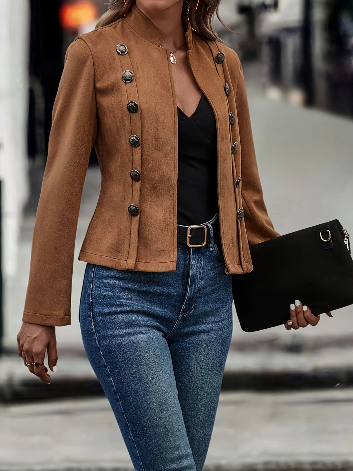 ModeGeist | Militärisch Inspirierte Blazer mit Knopfdetails Polyester Stilvoll und Scharf