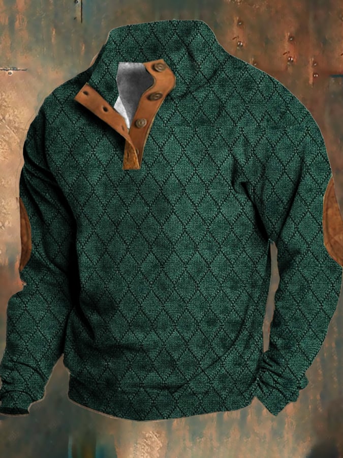 Fudus Retro Fleece Pullover: strukturiert, bedruckt, lässiger Schnitt
