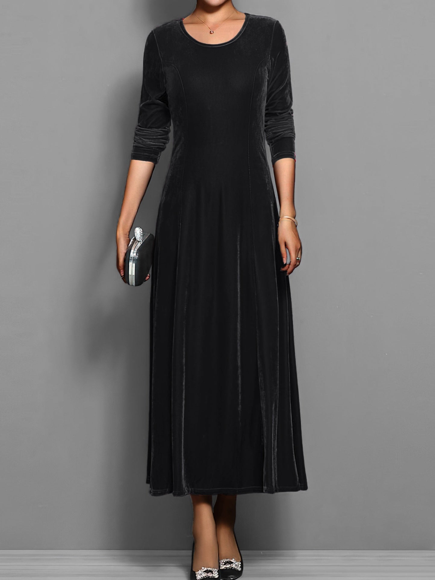 MODEGEIST Damen Samtkleid A-Linie Elegant Klassisch