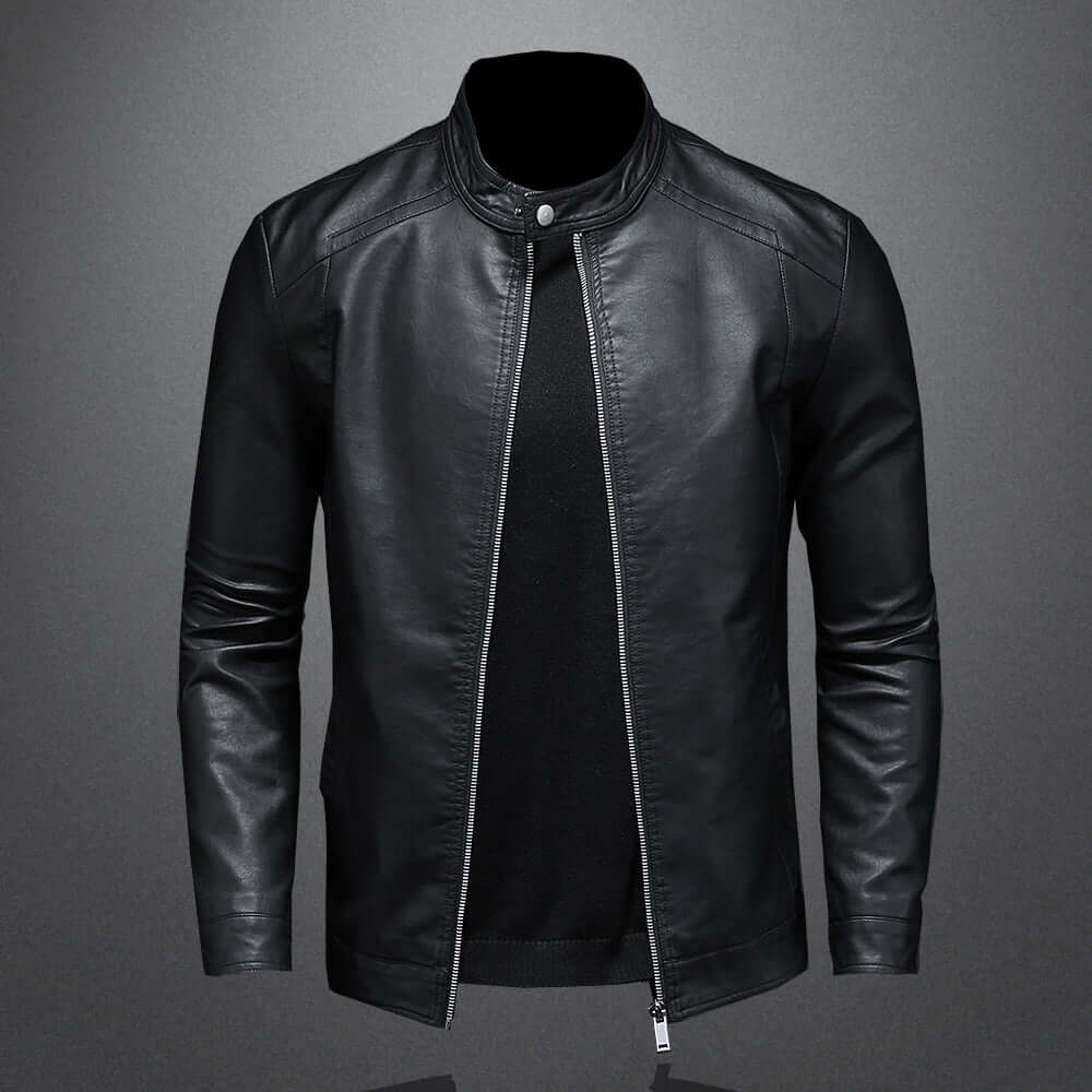 ModeGeist | Klassischer Stil Kunstleder Bikerjacke für Männer