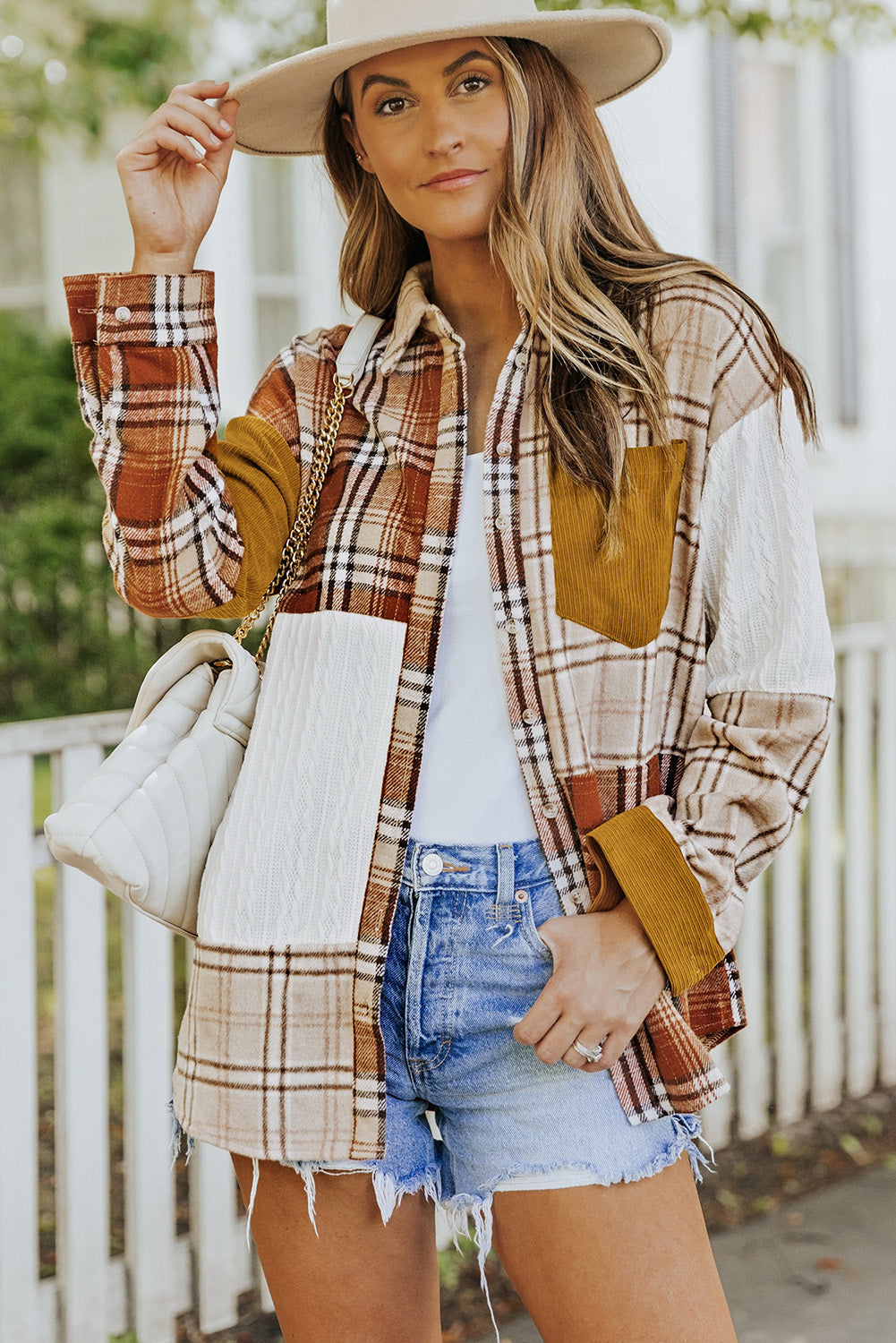 ModeGeist | Gitterhemde mit Patchwork-details Baumwollmischung Perfekt für Layering