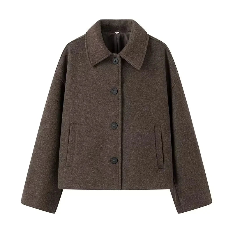 ModeGeist | braune oversized Jacke mit Reverskragen und Knöpfen