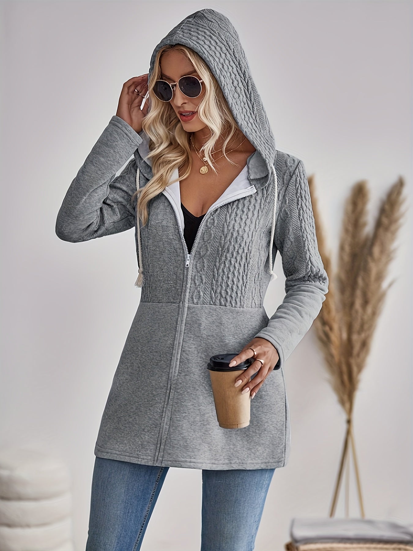 ModeGeist | Strukturiert Jacke mit Reißverschluss und Kapuze