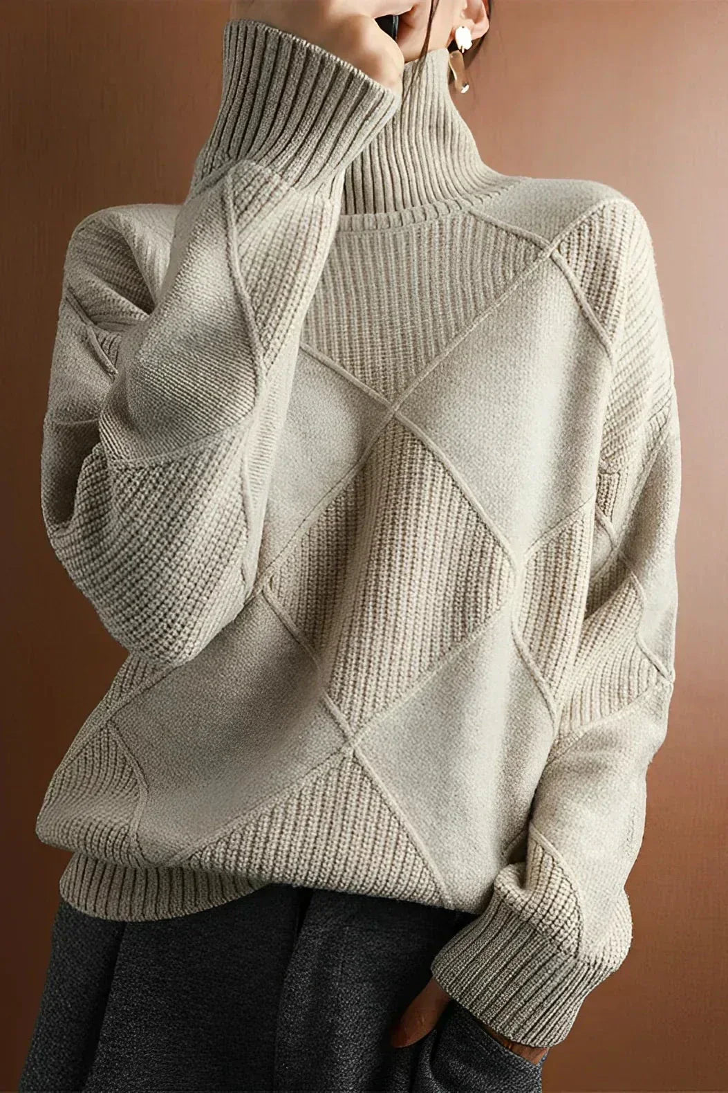 ModeGeist | Pullover - Damen Diamant Strick Rollkragenpullover