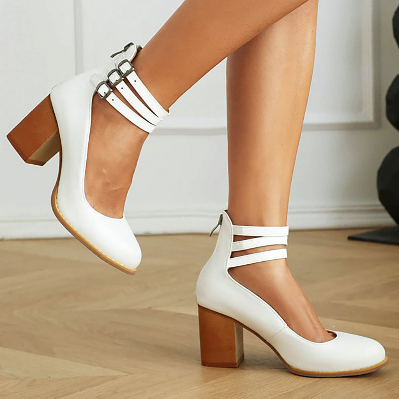 MODEGEIST Damen Sandalen Knöchelriemen Blockabsatz Elegant