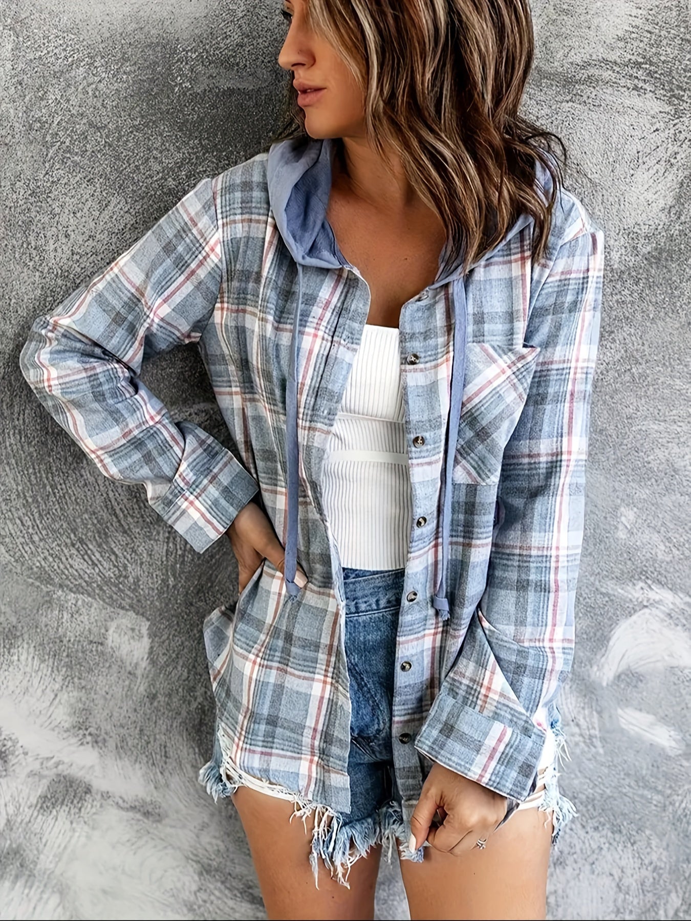 ModeGeist | Karierte Jacke mit Kapuze Baumwolle und Polyester Leger und Komfortabel