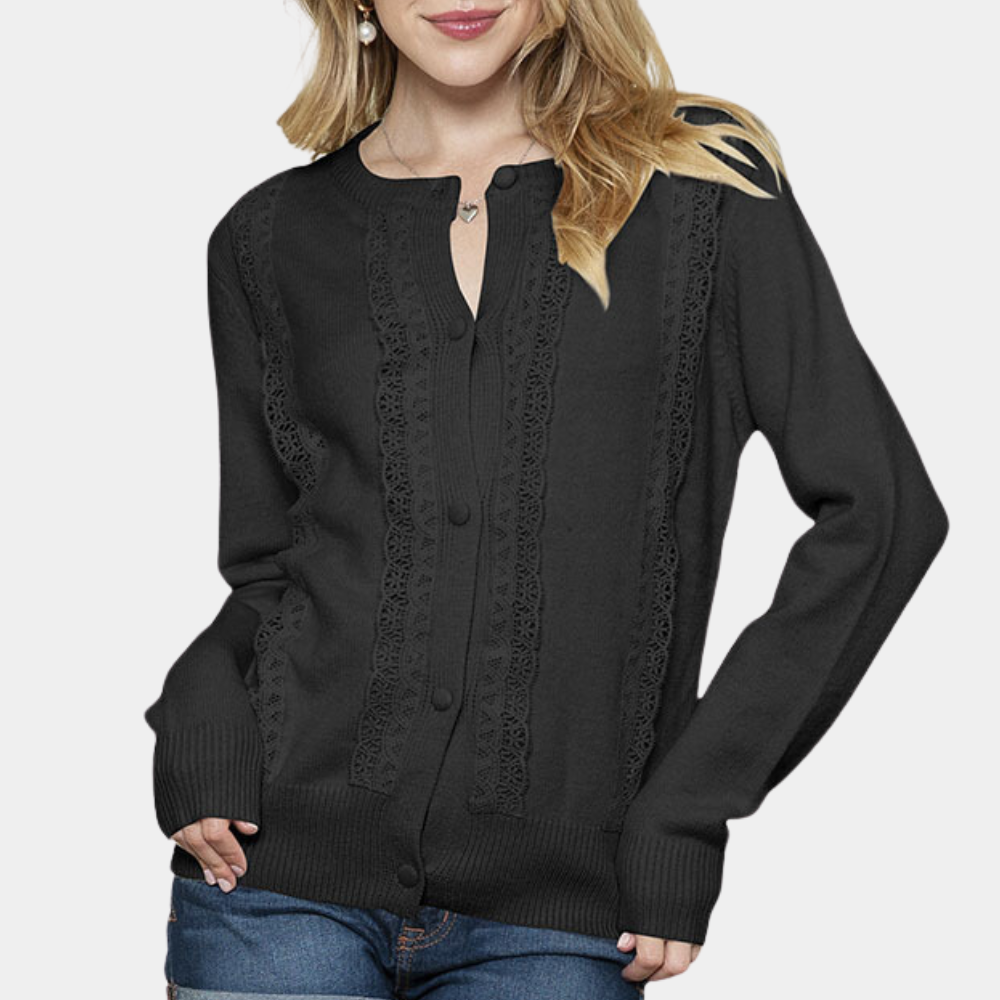 ModeGeist | Strickcardigan Spitzenkante und Knopfleiste Eleganter Stil