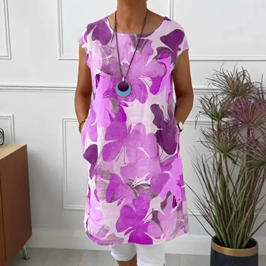 MODEGEIST Damen Sommerkleid Ärmellos Leichter Stoff Entspannt