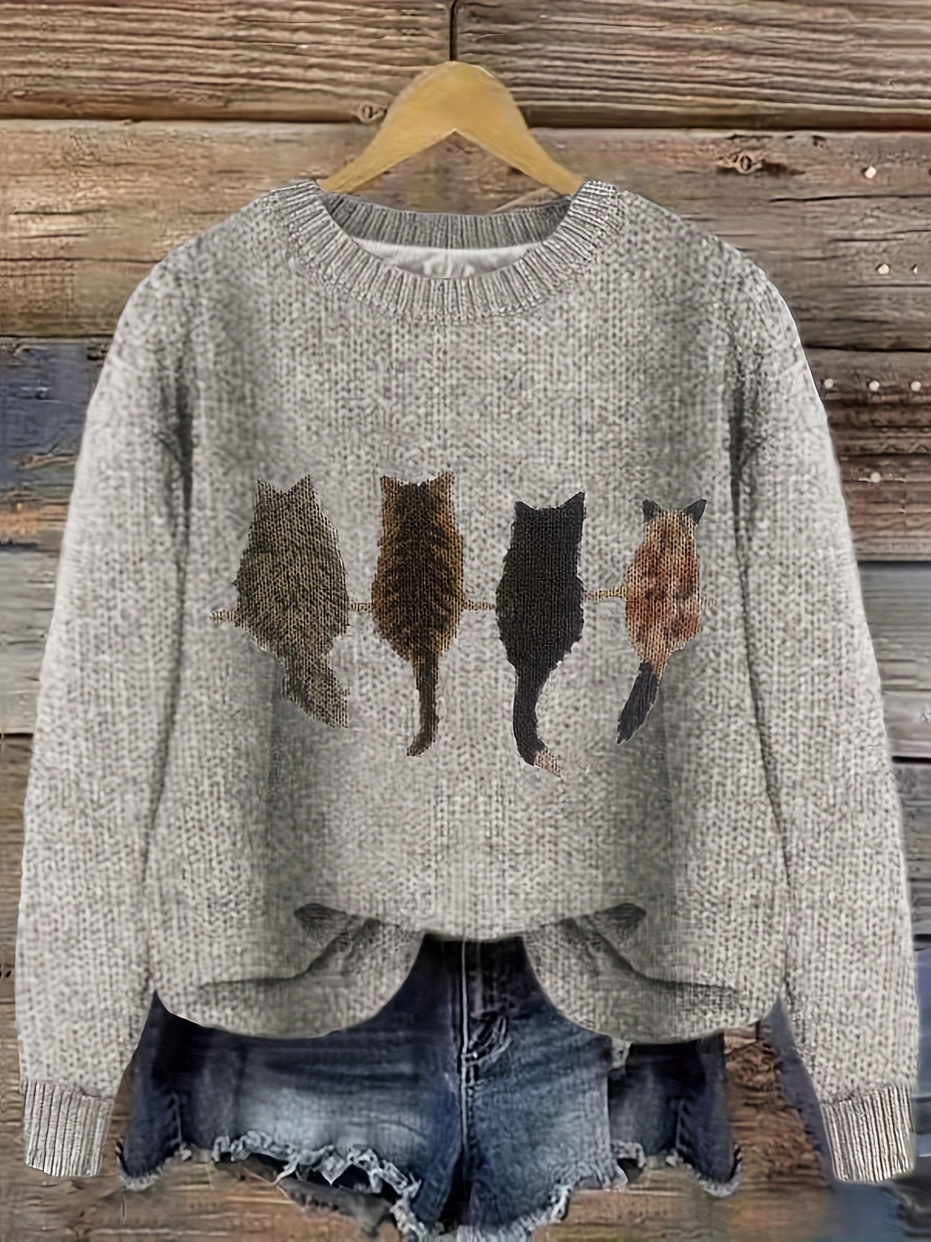 ModeGeist | Strickpullover mit Katzendesign Acrylmischung Komfortabel und Stilvoll