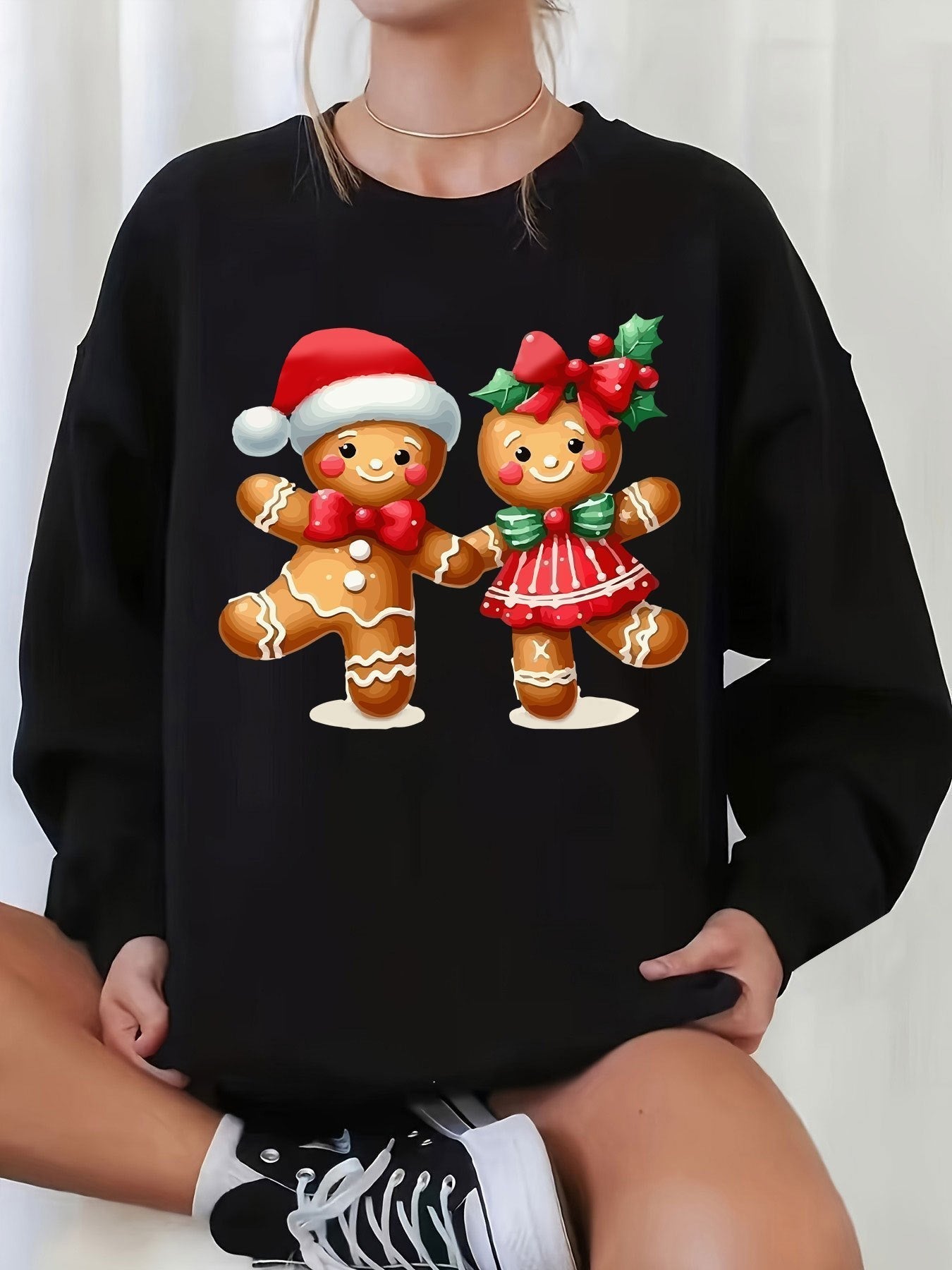 ModeGeist | Sweatshirt mit Weihnachtsdruck Baumwolle Lebkuchenmänner Design
