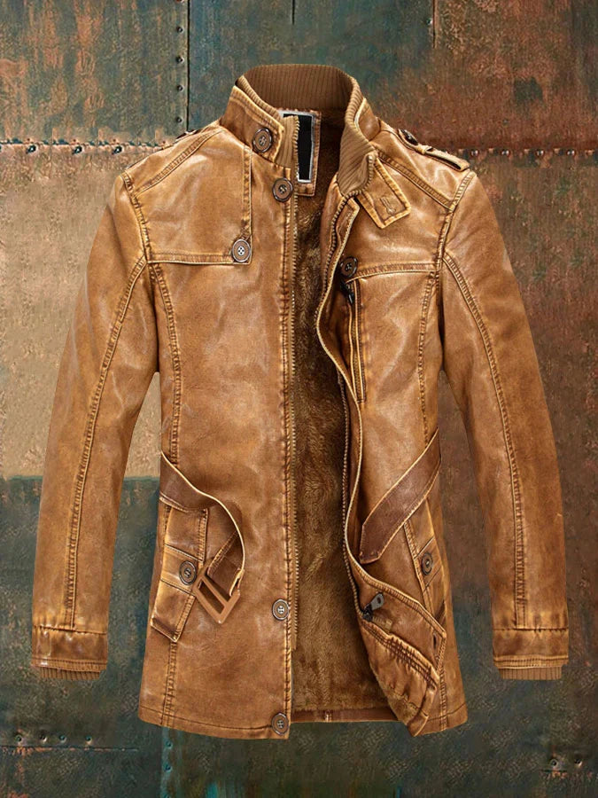Japhet Herrenjacke: Umweltfreundliches Retro-Leder, Stehkragen