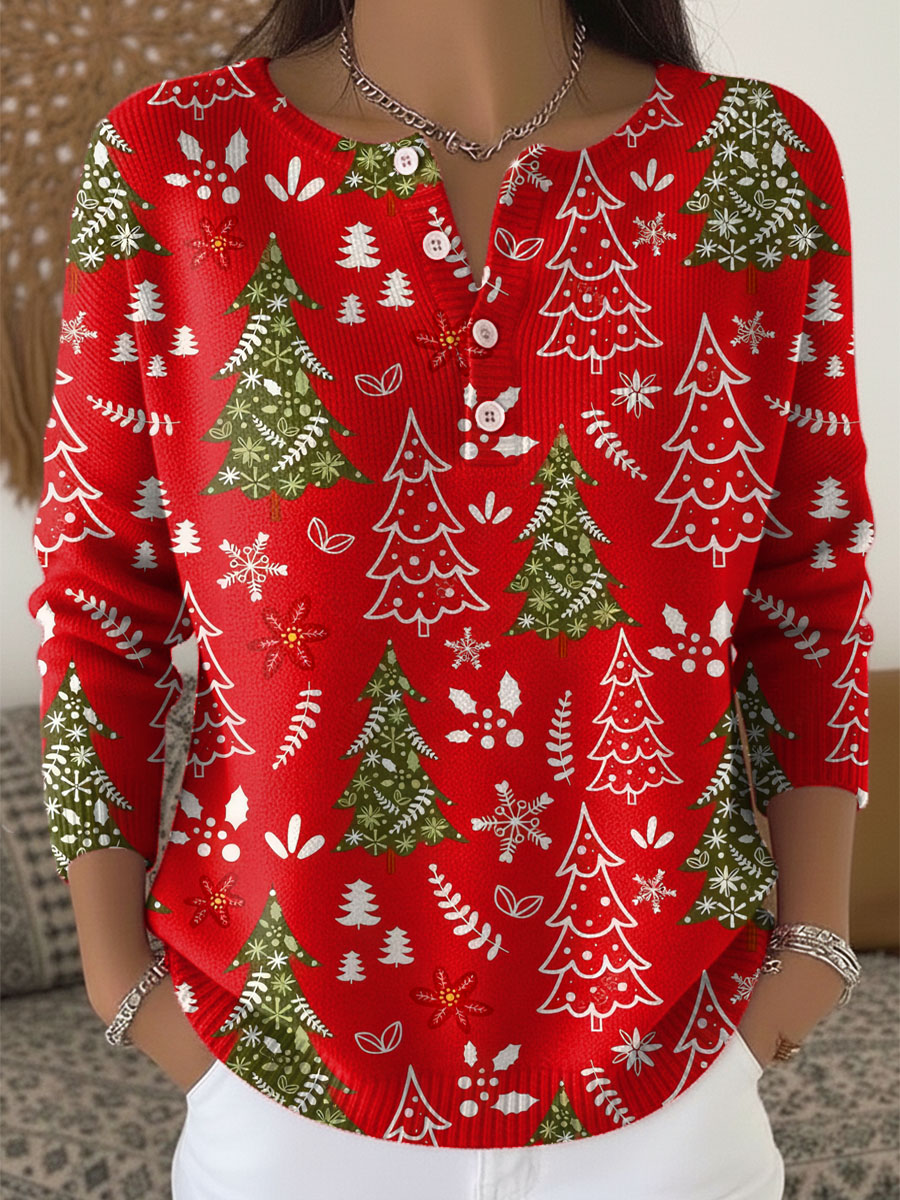 MODEGEIST Damen Weihnachtspullover Knöpfe Kuschelig Strick