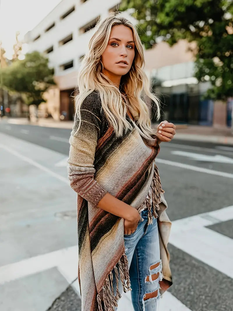 ModeGeist | Schick Gestreifte Poncho Weste - ModeGeist