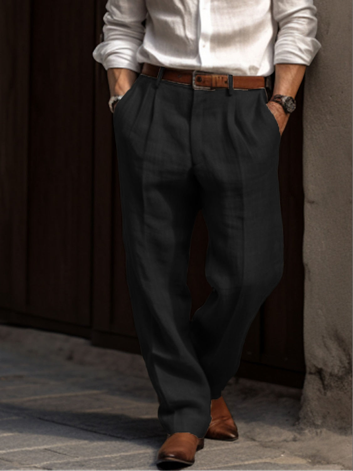 Herrenhose aus plissiertem Leinen