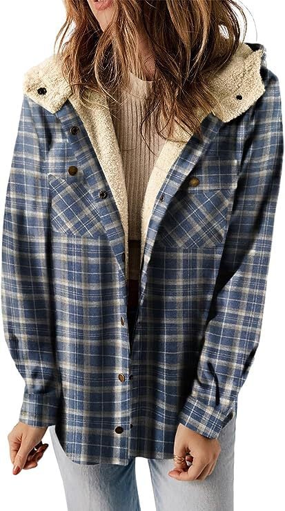 ModeGeist | Plaid Jacke Langarm Schnalle Wolle mit Kapuze