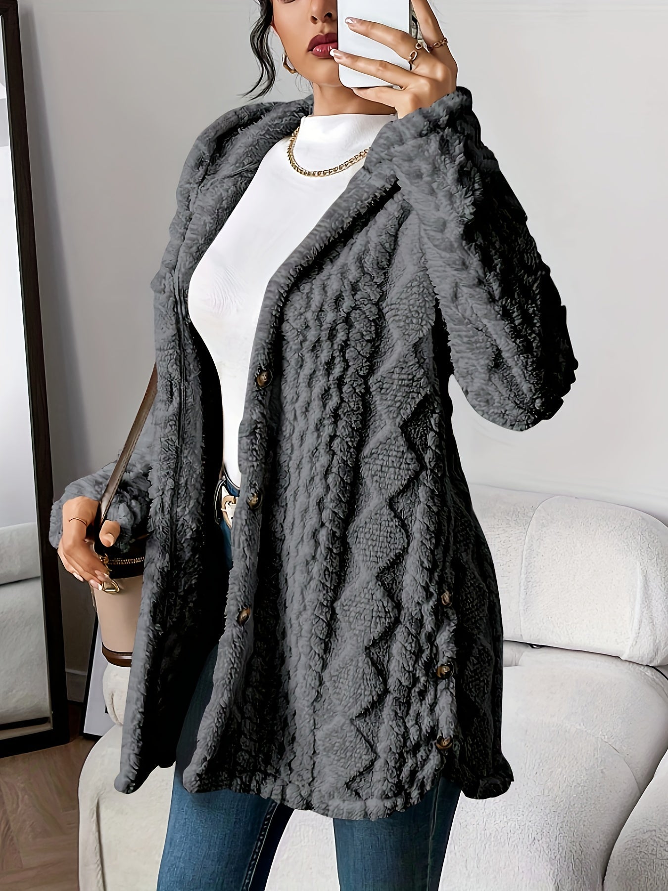 MODEGEIST Damen Kapuzen-Cardigan Weich Plüsch Warm Oversized