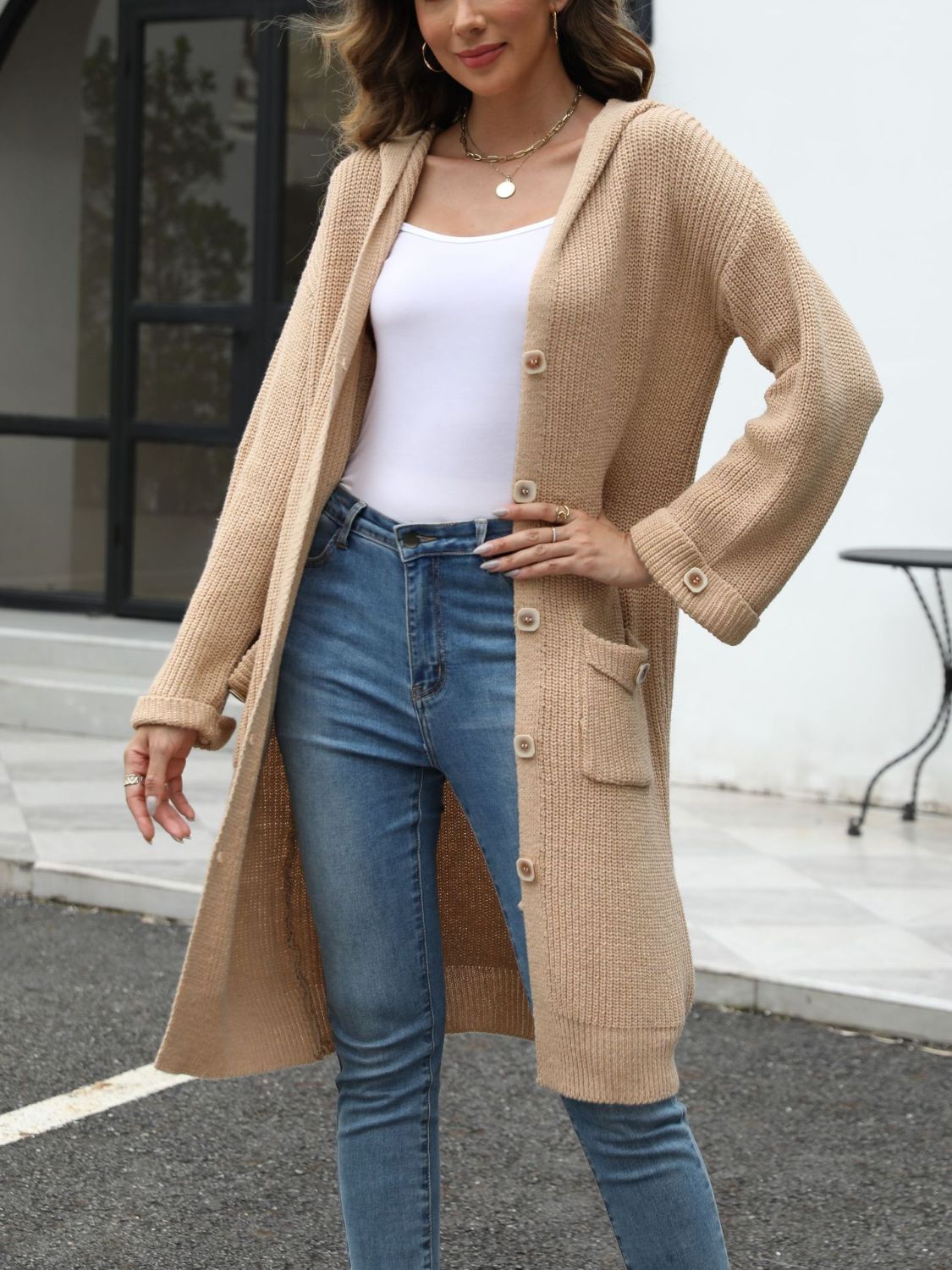 ModeGeist | Lange Strickjacke Knopfverschluss Zeitlos und Bequem