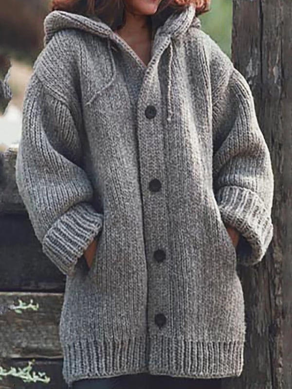 Sayelle: Lange, Kapuzen-Strickjacke in Übergröße