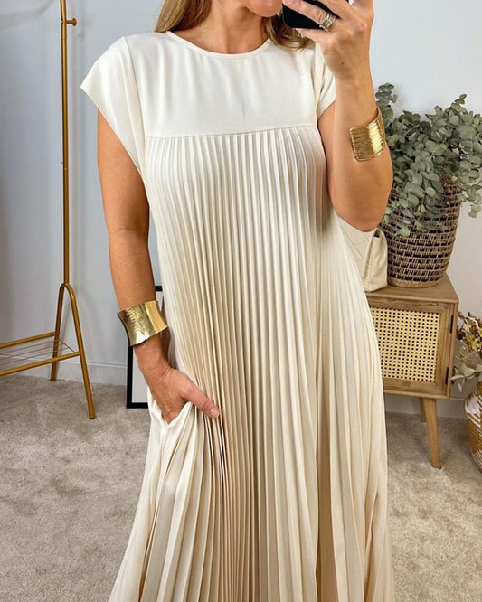 MODEGEIST Damen Maxi-Kleid Plissiert Fließend Elegant