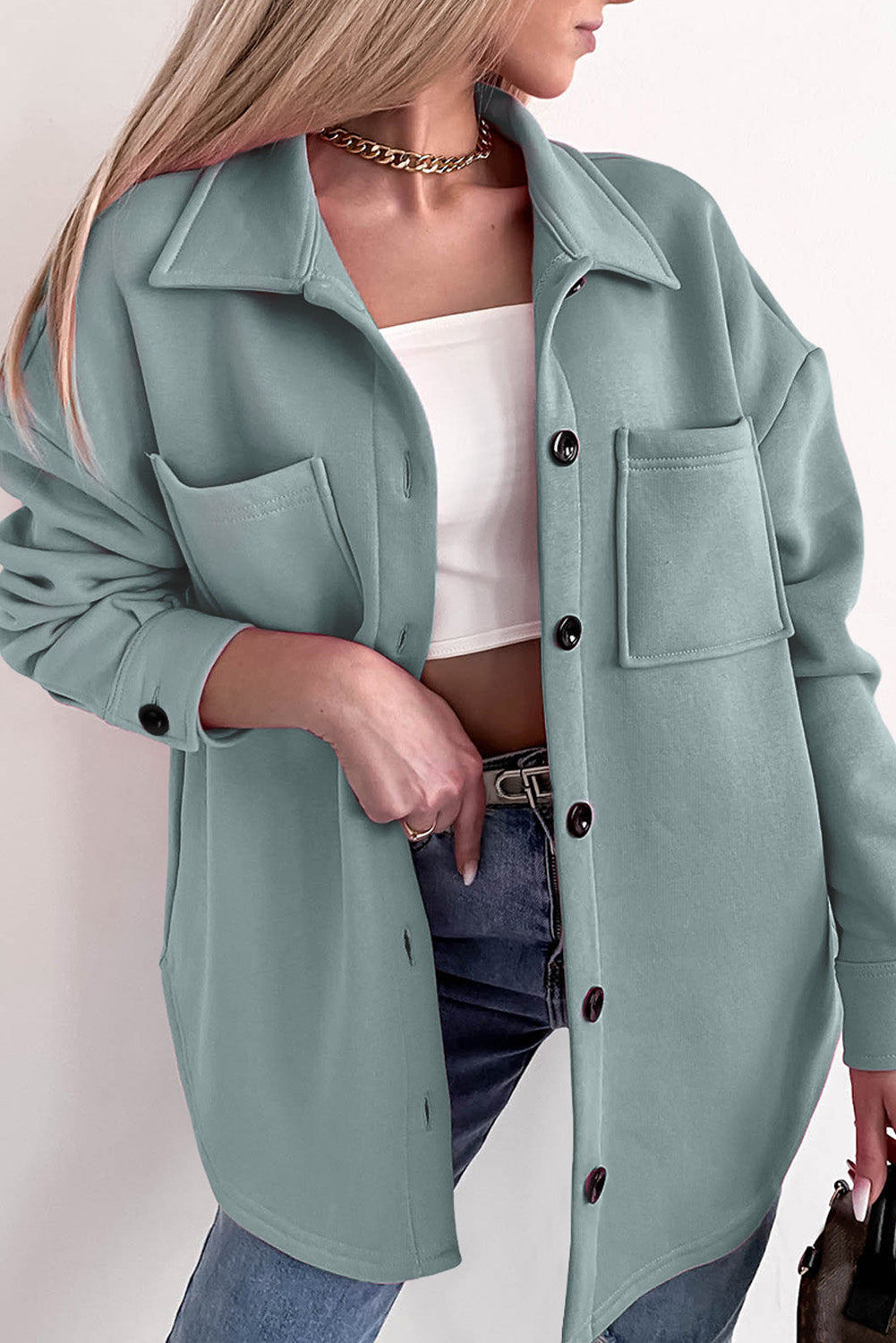 ModeGeist | Oversized Hemdbluse mit Großen Taschen Polyester Minimalistisch und Stilvoll