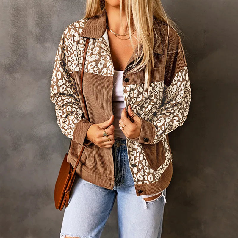 ModeGeist | Damen Cordjacke mit LeopardenDetails
