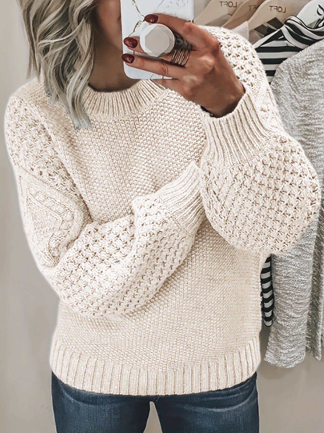 ModeGeist | Strickpullover mit Strukturärmeln Acryl Warm und Bequem