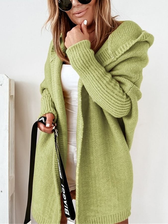 Damenmantel mit Kapuze von Oliv, Pullover-Style