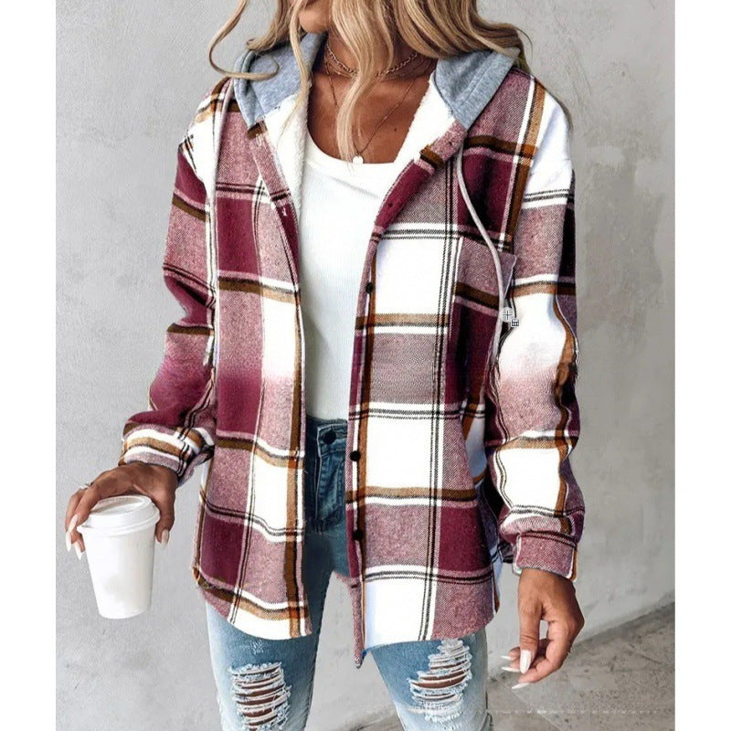 Fudus Damen Hoodiejacke in verschiedenen Farben mit Karomuster
