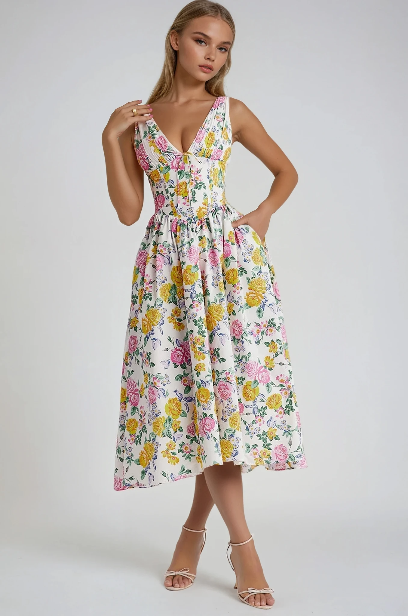 MODEGEIST Damen Sommerkleid mit verstellbaren Trägern fließend