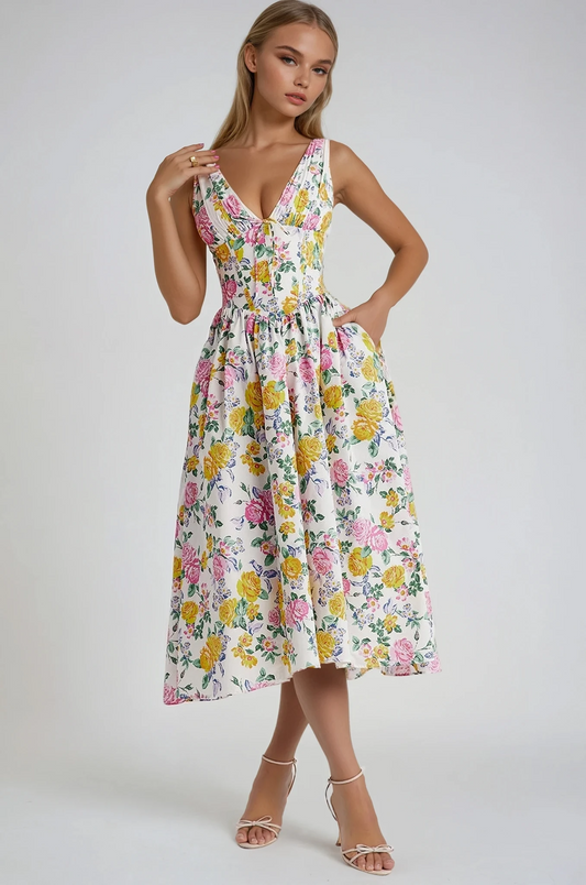 MODEGEIST Damen Sommerkleid mit verstellbaren Trägern fließend