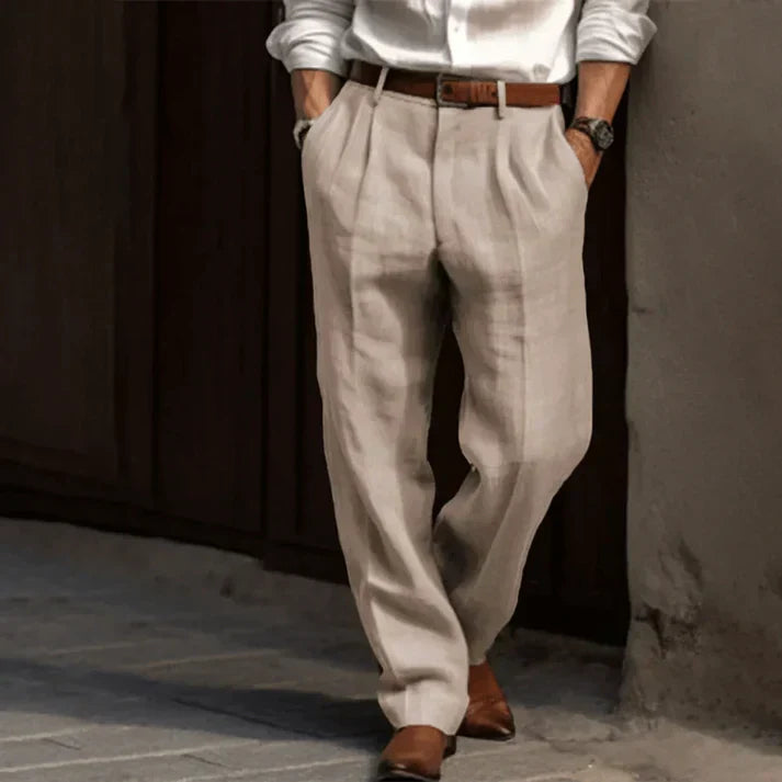 Herren-Leinenhose mit Fronttaschen, leicht