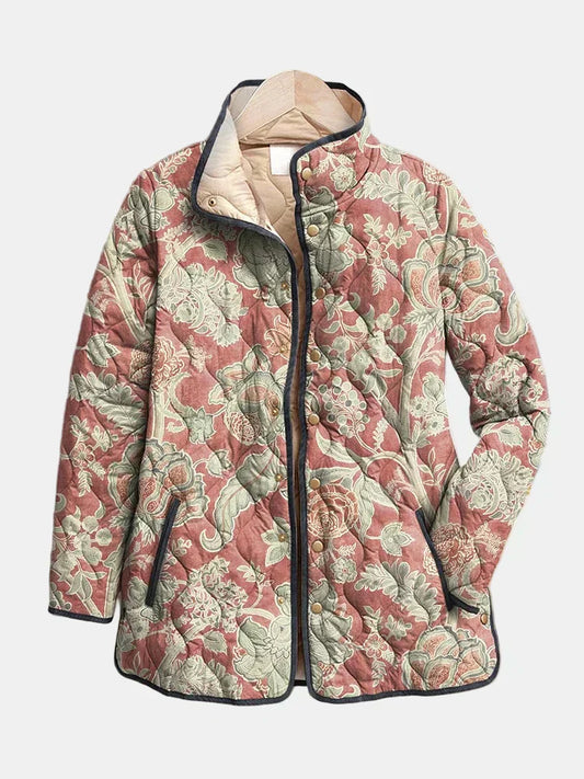 MODEGEIST Damen Steppjacke Vintage Blumenmuster Leicht Casual