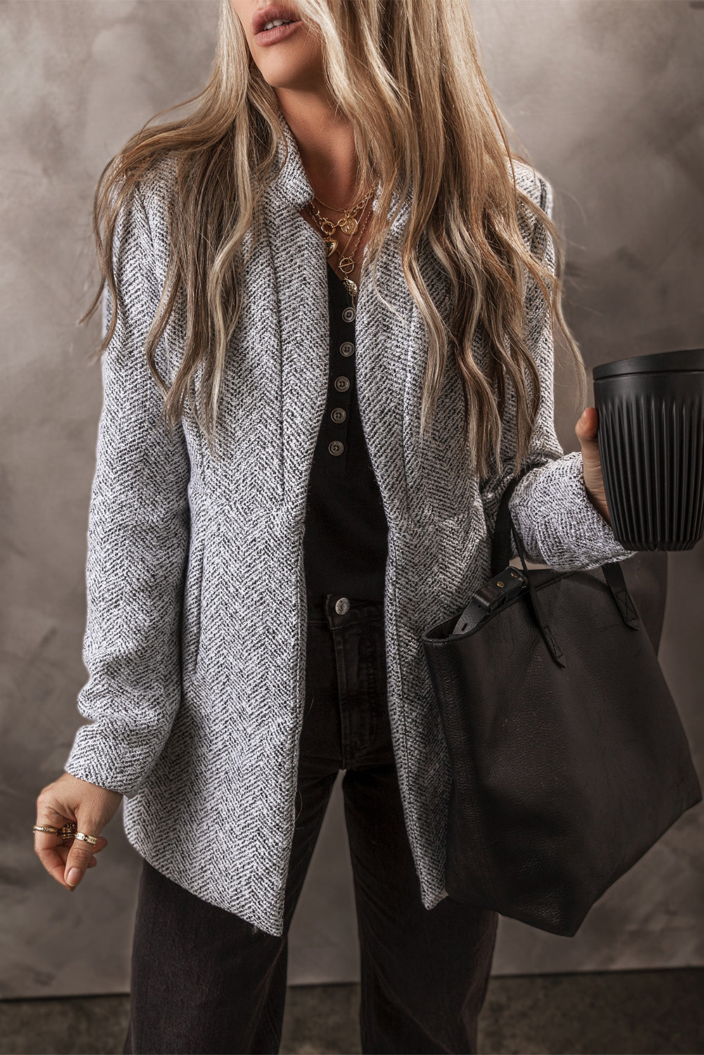 ModeGeist | Heringsmuster Jacke Wollmischung Klassisch und Komfortabel