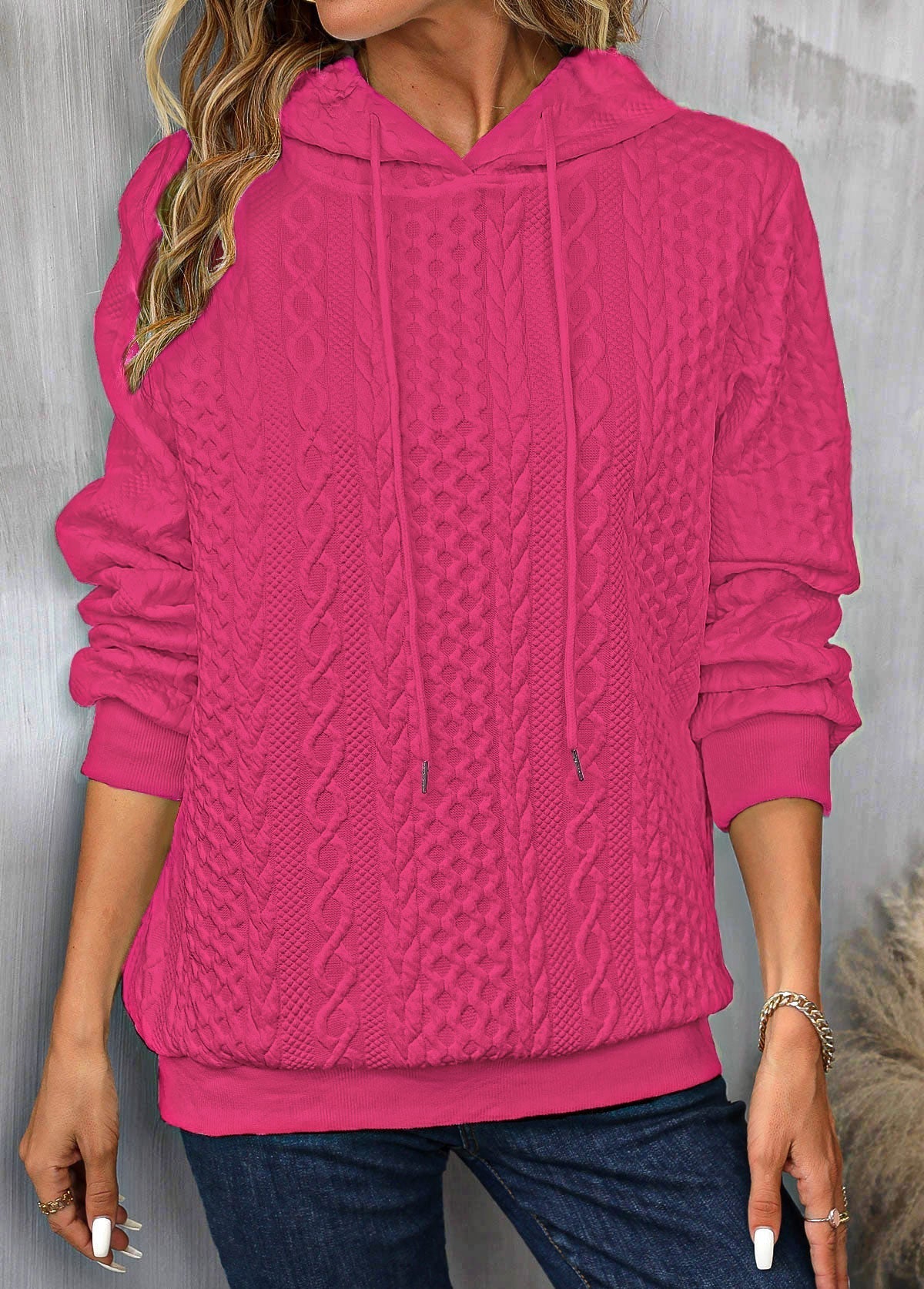 Frauen Kapuzenpullover mit Kordelzug und langen Ärmeln von Fudus