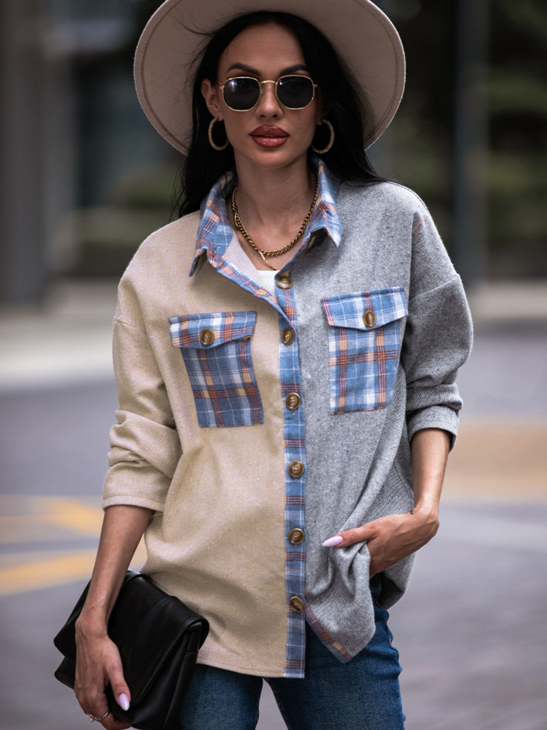 ModeGeist | Karo Kontrast Drop Shoulder Shacket