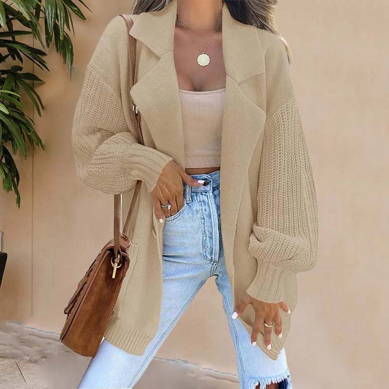 ModeGeist | Langer Cardigan mit Strukturierten Ärmeln Polyester Elegant, Bequem