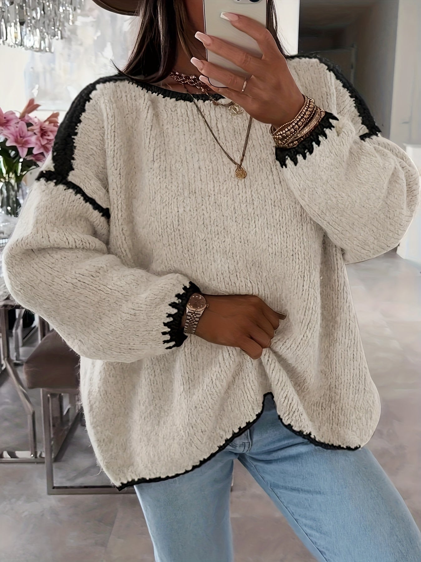 ModeGeist | Lockere Strickpullover Weich und Gemütlich Einzigartige Häkel-details