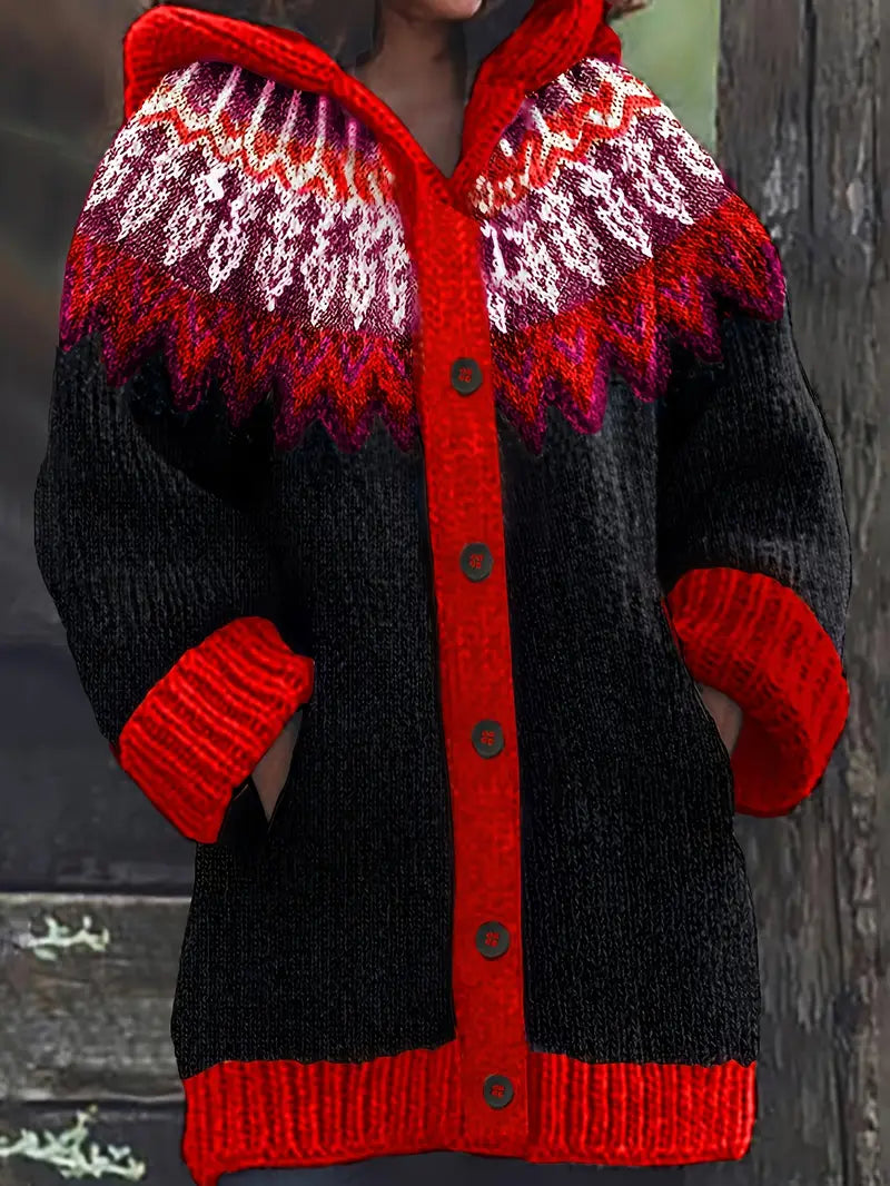 MODEGEIST Damen Strickjacke mit Kapuze offener Front langarm entspannt