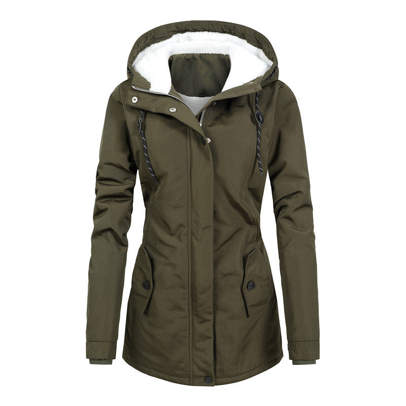 ModeGeist | Mit Fleece gefütterte Damenjacke mit Kapuze und Kordelzug