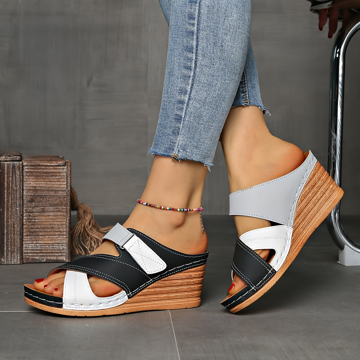 MODEGEIST Damen Wedge-Slides Komfort Colorblock Design