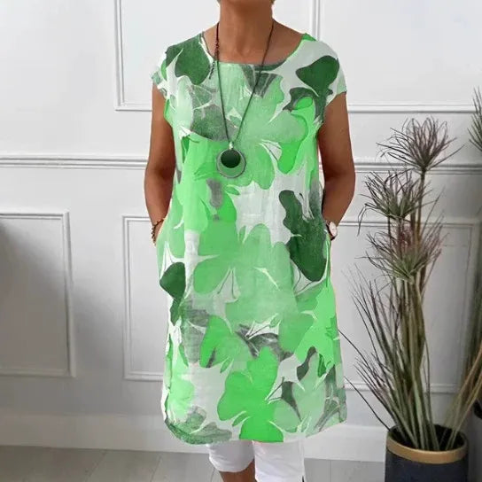 MODEGEIST Damen Sommerkleid Ärmellos Leichter Stoff Entspannt