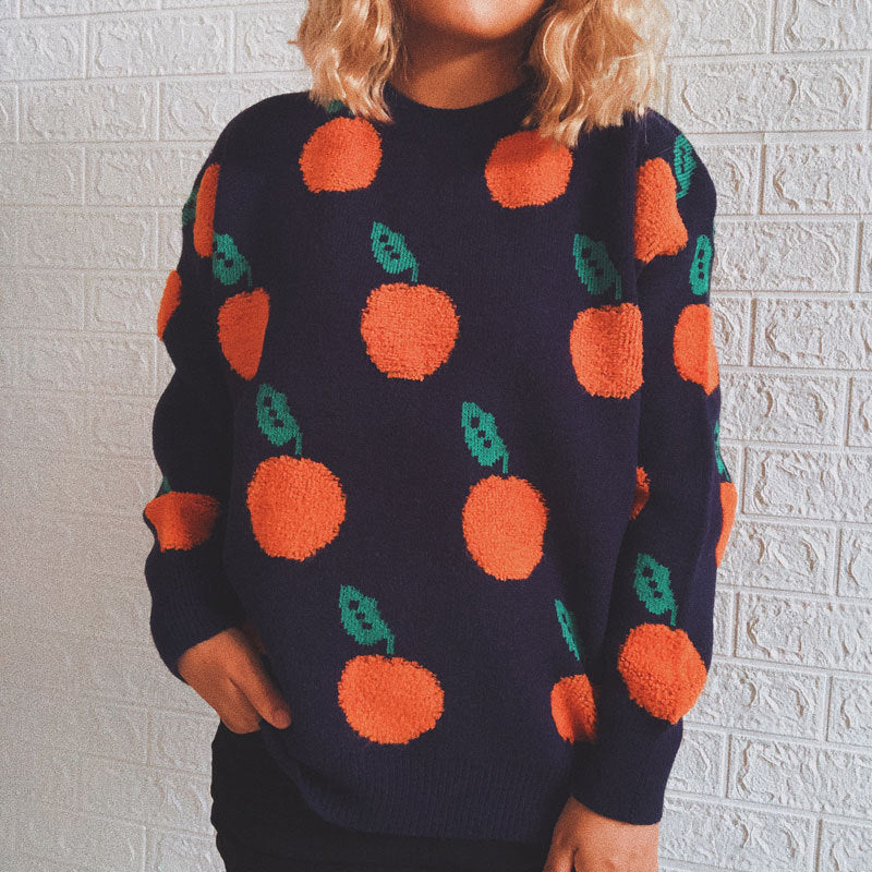 ModeGeist | Strickpullover mit Früchteprint Weich und Einzigartig Gemütliche Passform