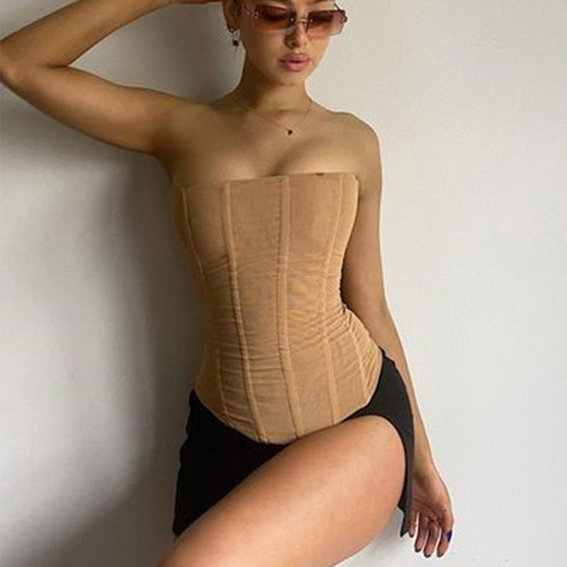 Hochwertiges veganes Leder Damen-Tube-Top im Skinny-Style von Fudus